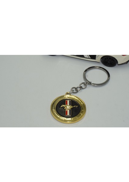 Mustang Gt Logo Gold Metal Çift Yön Anahtarlık