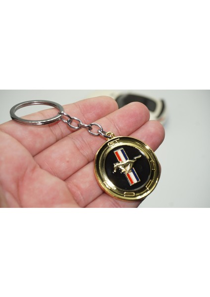 Mustang Gt Logo Gold Metal Çift Yön Anahtarlık