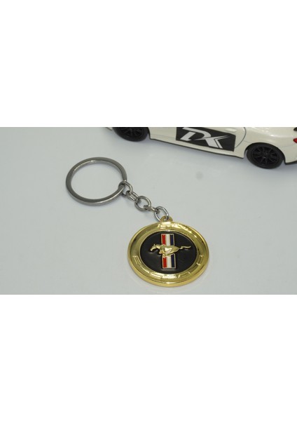Mustang Gt Logo Gold Metal Çift Yön Anahtarlık
