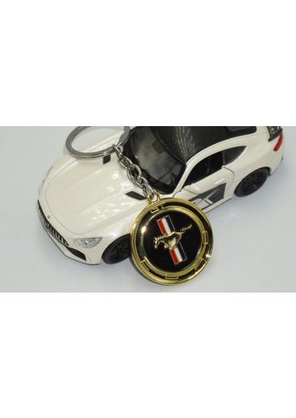 Mustang Gt Logo Gold Metal Çift Yön Anahtarlık