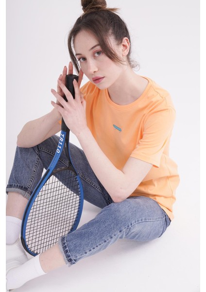 Kaykay Nakışlı Bisiklet Yaka Turuncu Unisex T-Shirt modelleri