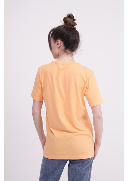 Kaykay Nakışlı Bisiklet Yaka Turuncu Unisex T-Shirt indirimleri