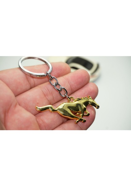 Mustang Koşan At Logo Çift Yön Gold Metal Stil Anahtarlık