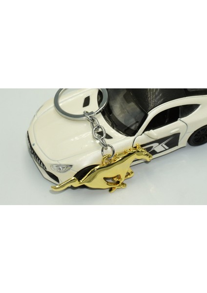Mustang Koşan At Logo Çift Yön Gold Metal Stil Anahtarlık
