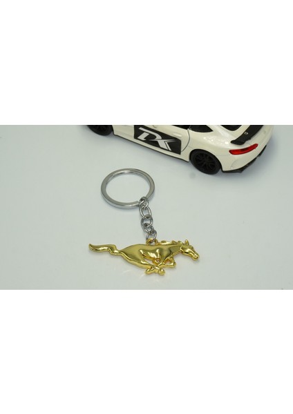 Mustang Koşan At Logo Çift Yön Gold Metal Stil Anahtarlık