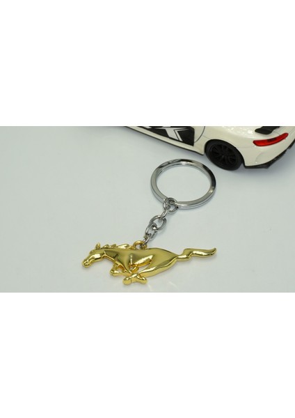 Mustang Koşan At Logo Çift Yön Gold Metal Stil Anahtarlık