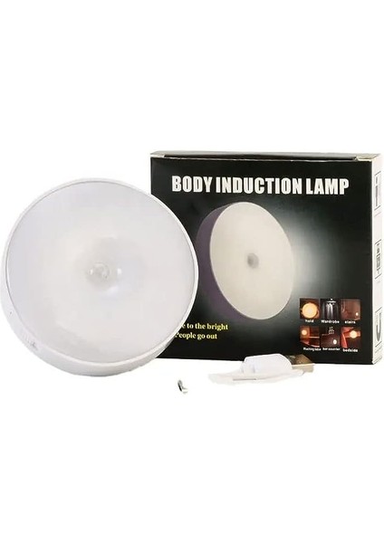 Coverzone Hareket Sensörlü LED Gece Lambası Kablosuz Yuvarlak USB Şarjlı Dolabı Gece Lambası Başucu Yatak Odası Lambaları Dolap Depo Merdiven Koridor Aydınlatma 1 Adet