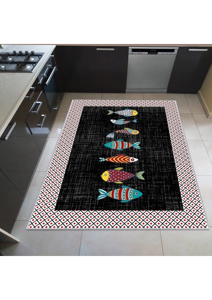 Artızon Halı ART-M-001 Beyaz Taban Dekoratif Kilim Ince Yıkanabilir Süngerli Dot Taban Salon Halısı