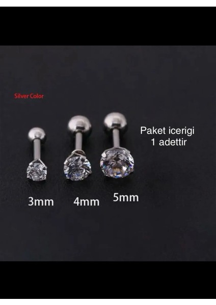 316L Cerrahi Zirkon Tek Taş Tragus Helix Conch Kıkırdak Lobe Uyumlu Piercing