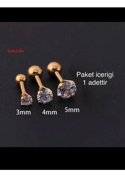 316L Cerrahi Zirkon Tek Taş Tragus Helix Conch Kıkırdak Lobe Uyumlu Piercing
