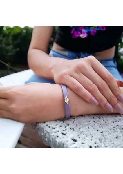 Nuray Ismıne Özel 18 Ayar Altın Plakalı Mor Rengı Derı Bıleklık-Atkıl fiyatları