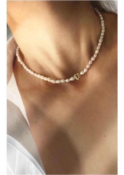 Gerçek 3 mm Kum Arpa Inci Kalpli 925 Ayar Gümüş Sevgiliye,anneye,arkadaşa Kolye,choker