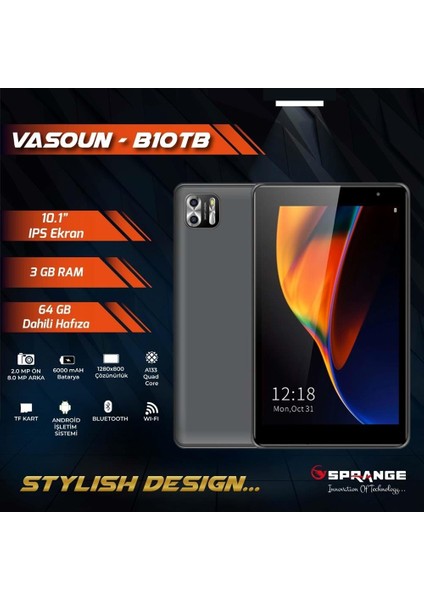 Sprange VASOUN-B10TB 10,1" IPS Ekran 8 Çekirdekli  3gb Ram 64GB Dahili Hafıza Pc Tablet+KILIF HEDİYELİ