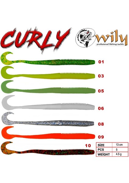 Wily Curly Silikon Yem 13 cm 4.5 gr modelleri