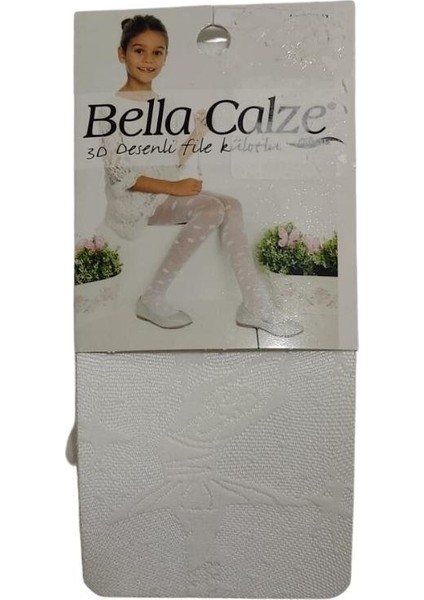 Çiçek 3D Desenli File Kız Kilotlu Çorap