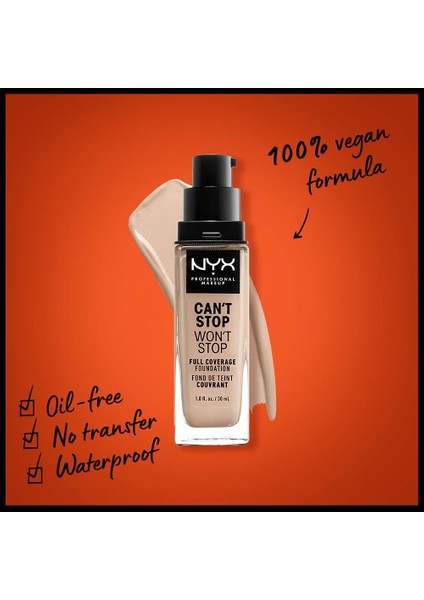 Nyx Fondöten - Can't Stop Won't Stop Full Coverage Foundation 02 Alabaster 30 ml 800897181086