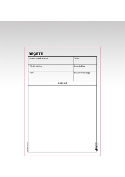 Reçete Kağıdı 100 Sayfalı Üstten Tutkallı Cilt A5 14 85 x 21 cm 1 Hamur Siyah Renk Baskı