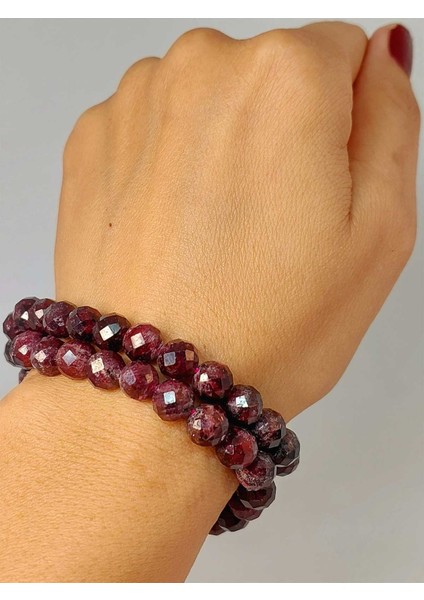 Lal (Granat) (Garnet) Taşı Faset Kesim 8mm Unisex Ikili Bileklik