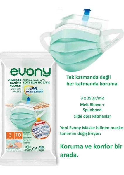 Herşey Fırsat Evony Cerahi Maske 10'lu 3 Paket 30 Adet Maske