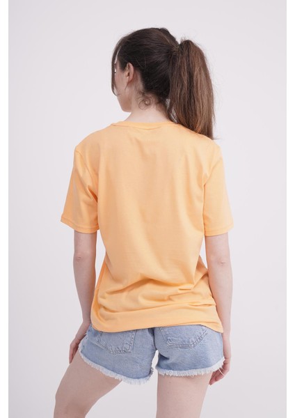 Palmiye Nakışlı Bisiklet Yaka Turuncu Unisex T-Shirt fırsatları