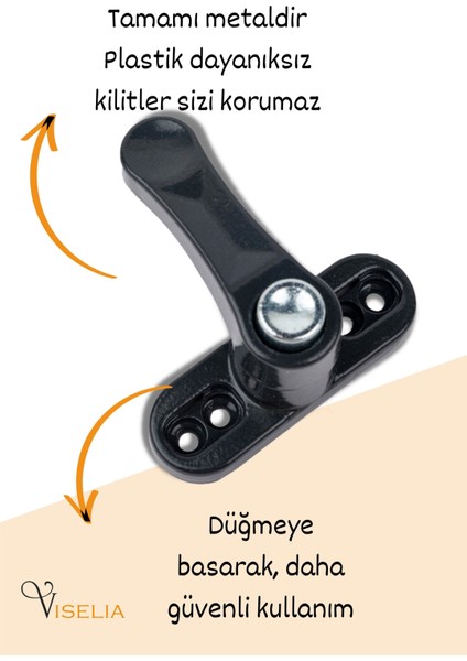Pencere Emniyet Kilidi Güvenlik Düğmeli Metal Kilit Antrasit Rengi 7 Adet