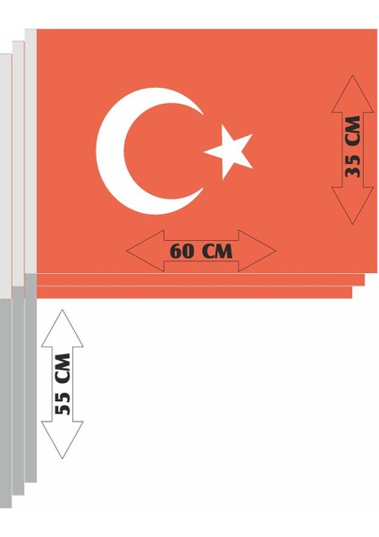 Raşel Kumaş Sopalı Türk Bayrağı 35 x 60 cm 3 Adet