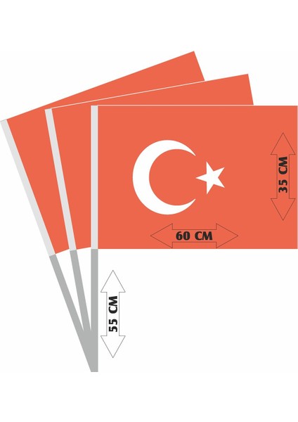 Raşel Kumaş Sopalı Türk Bayrağı 35 x 60 cm 3 Adet modelleri