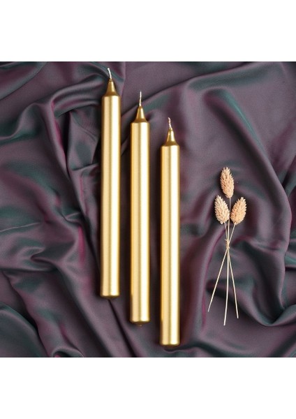 Altın Metalik Parlak Gold 2 Li Şamdan Uzun Mum
