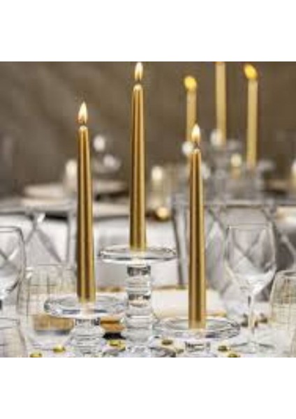 Altın Metalik Parlak Gold 2 Li Şamdan Uzun Mum fiyatları