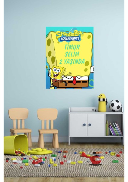 Isme Özel Doğum Günü Afişi Sünger Bob Temalı Kişiselleştirilebilir Sticker