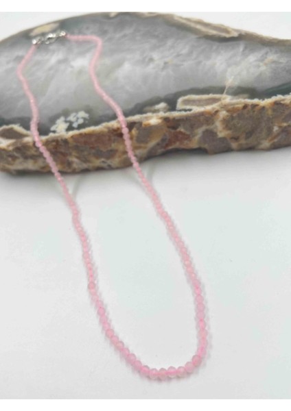 Sertifikalı Pembe Kuvars Taşı Doğaltaş Kolye 2 mm