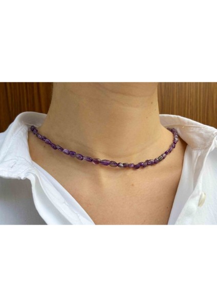 Sertifikalı Kadın Ametist Taşı Doğaltaş Kolye