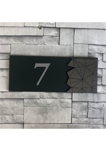Modern Yazılı Dekoratif Aynalı Füme Kapı Numarası - 7