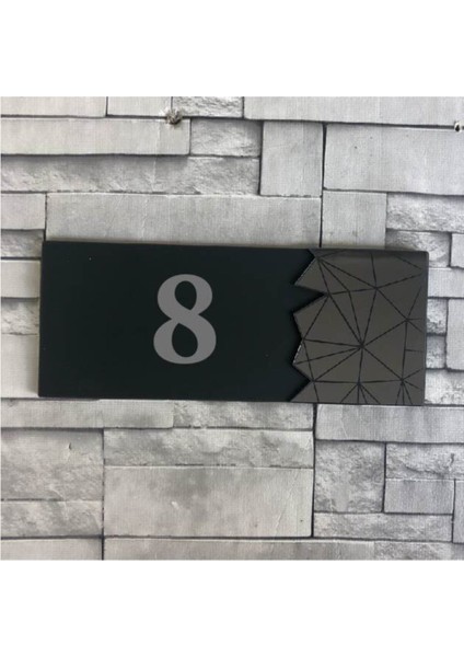 Modern Yazılı Dekoratif Aynalı Füme Kapı Numarası - 8
