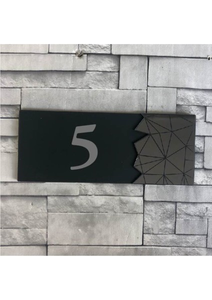 Modern Yazılı Dekoratif Aynalı Füme Kapı Numarası - 5