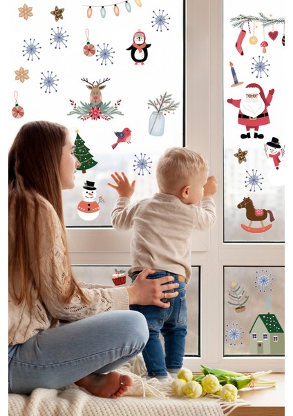 Sevimli Noel Baba Ve Kış Süs Stickerleri 51 Parça