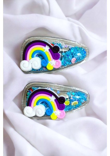 2 Li Pullu Gökkuşaklı Çıt Çıt Çocuk Toka Seti