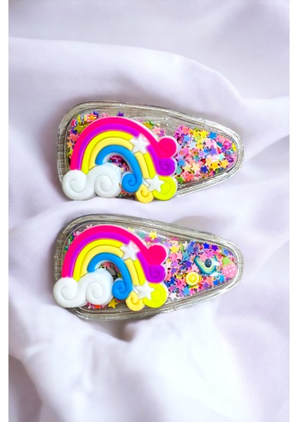 2 Li Pullu Gökkuşaklı Çıt Çıt Çocuk Toka Seti