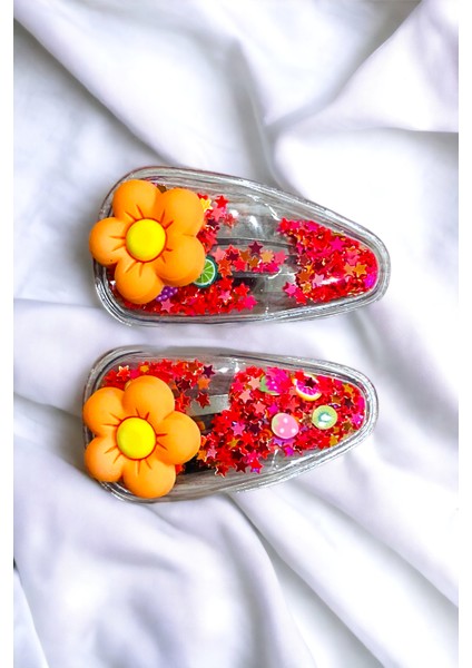 2 Li Pullu Çiçekli Çıt Çıt Çocuk Toka Seti