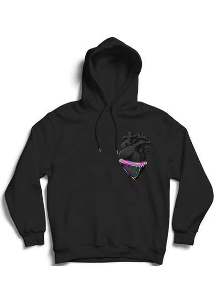 Colorful Cut Heart, Renkli Kesik Kalp Kapüşonlu Sweatshirt Hoodie