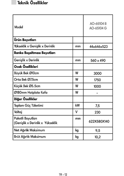 AO-65104 B Ankastre Ocak