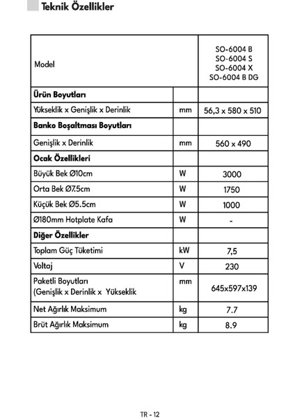 SO- 6004 X Set Üstü Ocak