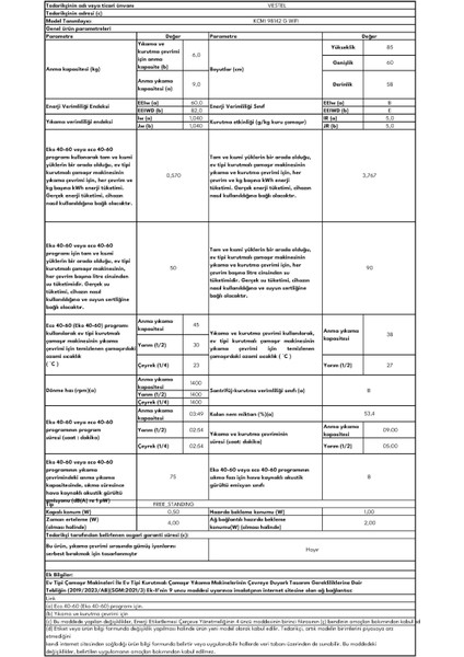 KCMI 98142 G WIFI 9 Kg Yıkama 6 Kg Kurutma Kapasiteli 1400 Devir Kurutmalı Çamaşır Makinesi