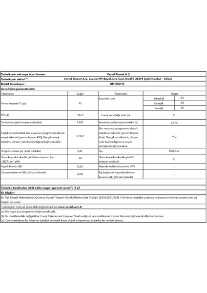 BM 5001 G 5 Programlı Bulaşık Makinesi