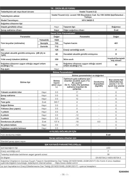 NFK 54020 E 481 lt No-Frost Buzdolabı