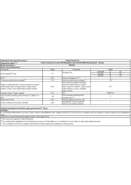 BM 821 8 Programlı Bulaşık Makinesi