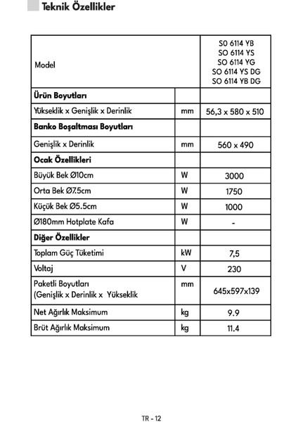 So 6114 Ys Set Üstü Ocak