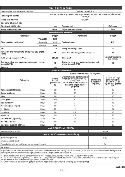 NF27001 252 Lt No-Frost Buzdolabı