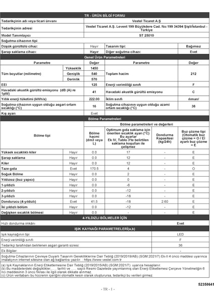 ST 25010 212 lt Statik Buzdolabı