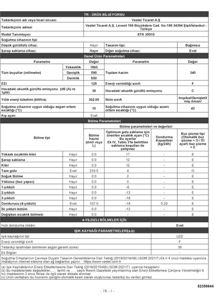 STK 35010 341 Lt Statik Buzdolabı